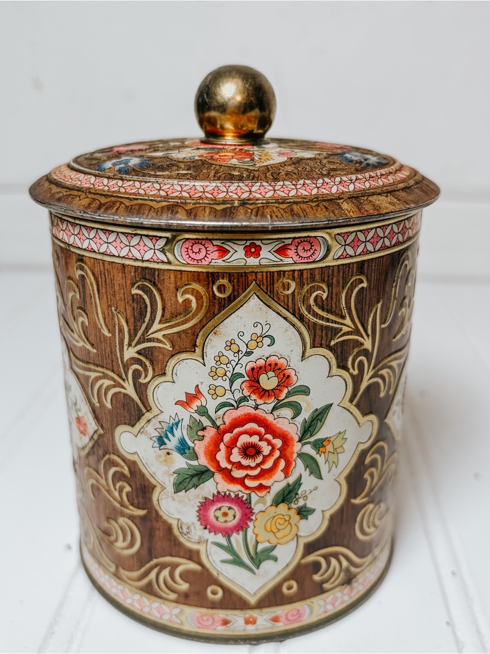 Vintage Daher Floral Tin Lidded Canister Container Made in England